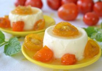 Panna cotta with baked cherry tomatoes in vanilla sirup